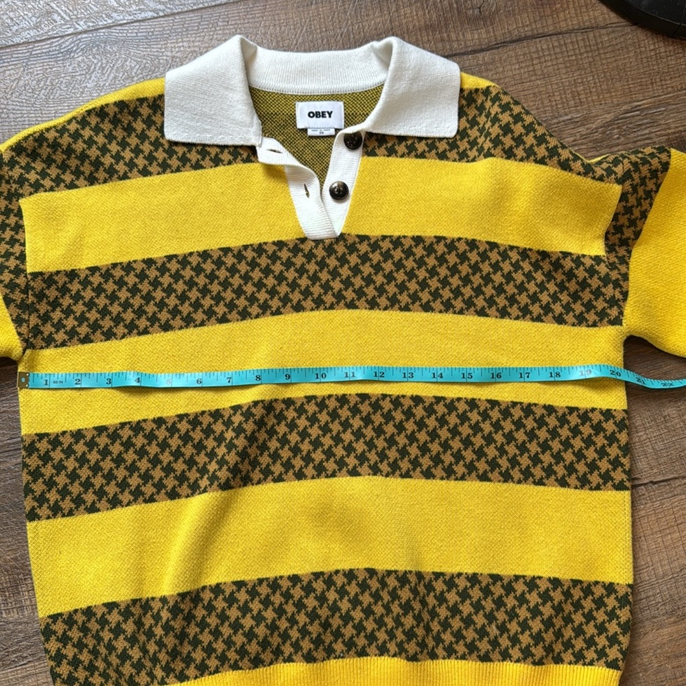 Obey womens Yellow and Black Striped Sweater - Picture 6 of 7